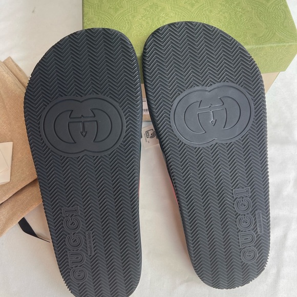 GUCCI Womens Green  Red Rubber 627820 Web Strap Slide Sandal Size 39 US 9 $450 - Picture 7 of 11